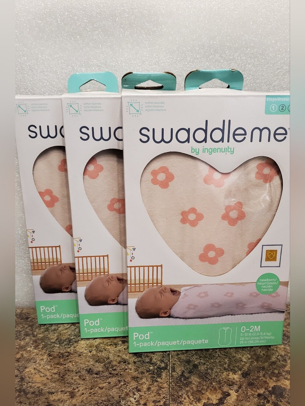 3 NIB - SwaddleMe by Ingenuity Pod, Size newborn, 0-2 Months, Flower Confetti